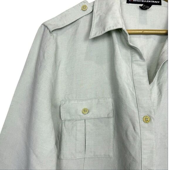 EllenTracy Linen Blend Utility Button Up Shirt Size 16 Pistachio Green Lagenlook - Picture 3 of 9